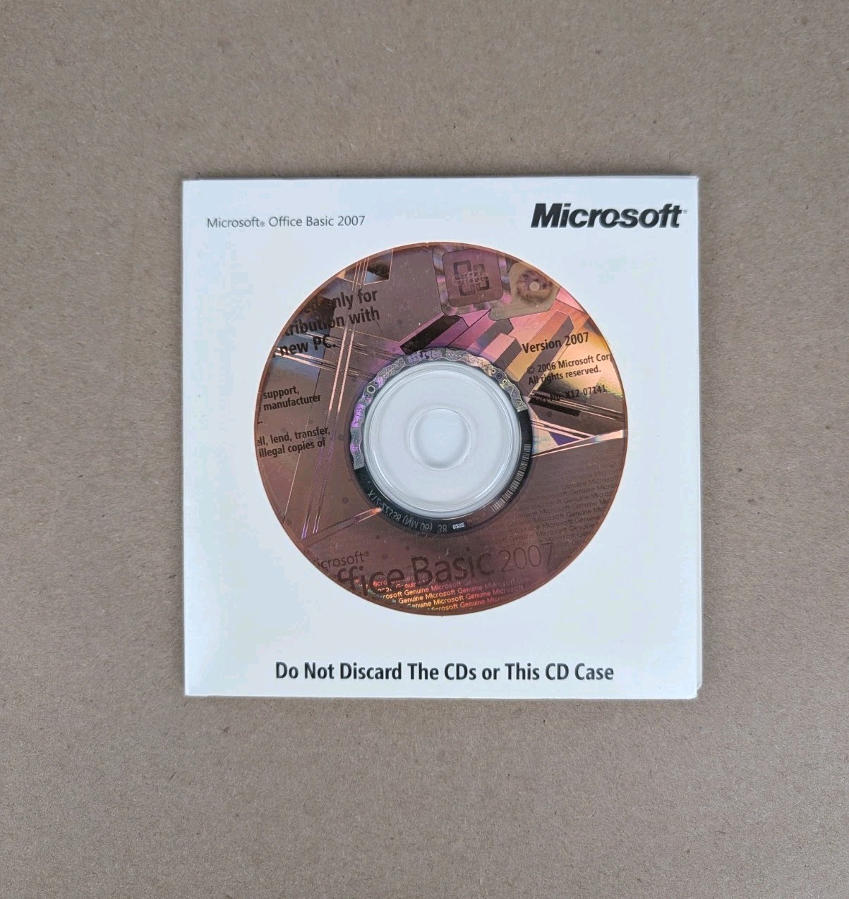 Microsoft Office Basic Edition 2007 New Open Pack Unused Code