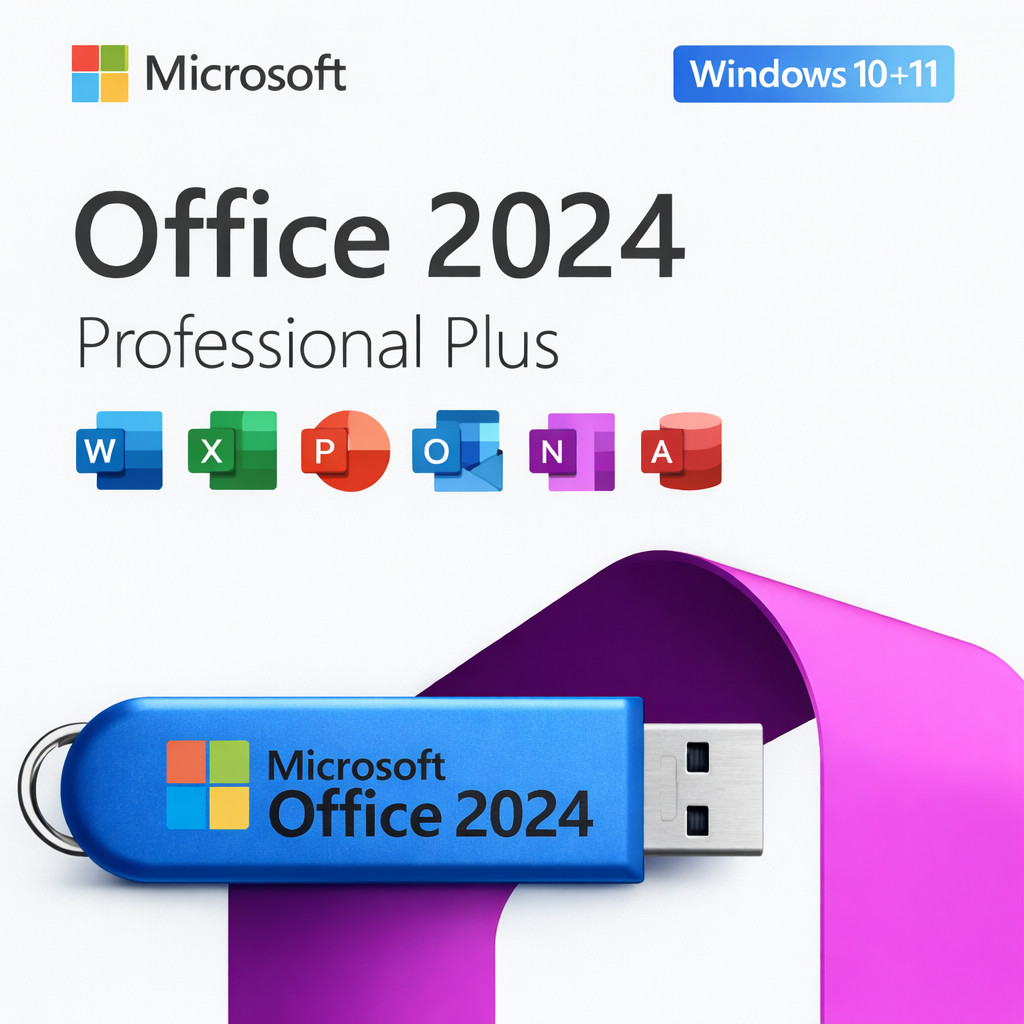 Microsoft Office 2024 – Pro Plus Windows 10 & 11 USB Drive Lifetime 3 Users PC