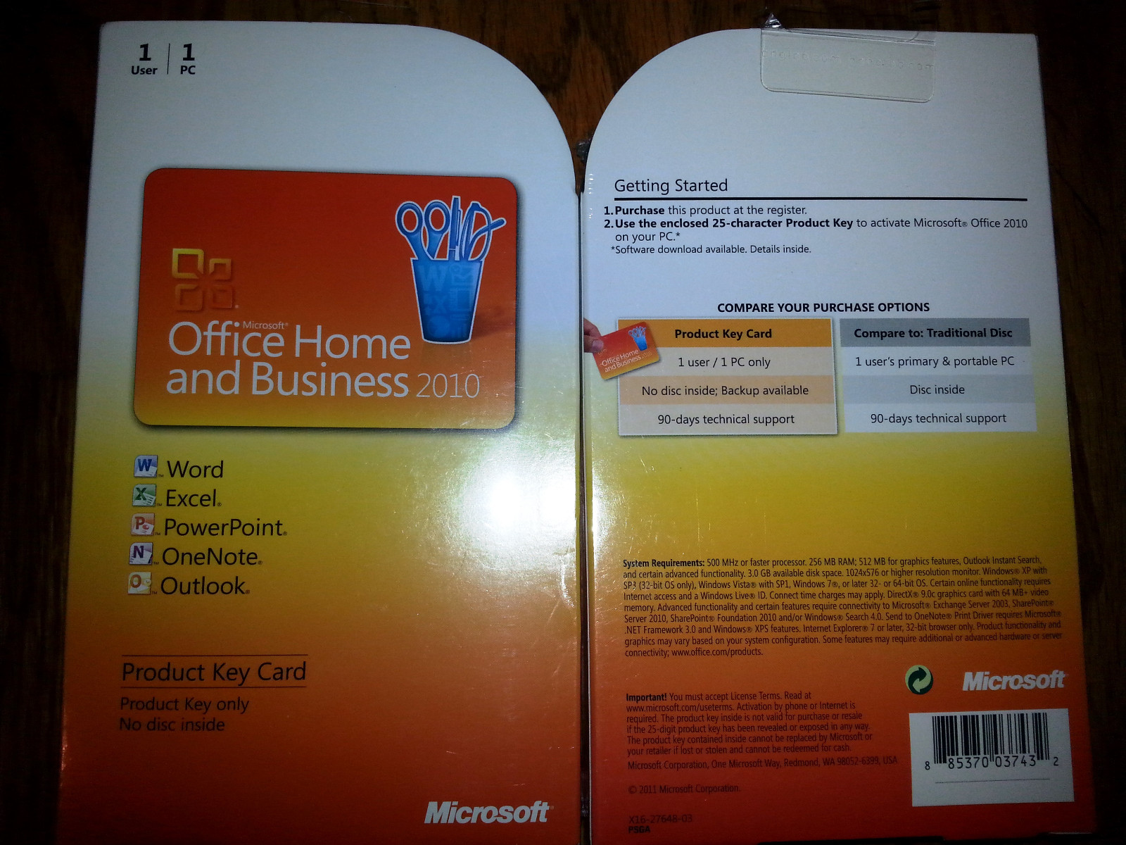 Microsoft Office 2010 Home and Business product key card,SKU T5D-00295,PKC,Full
