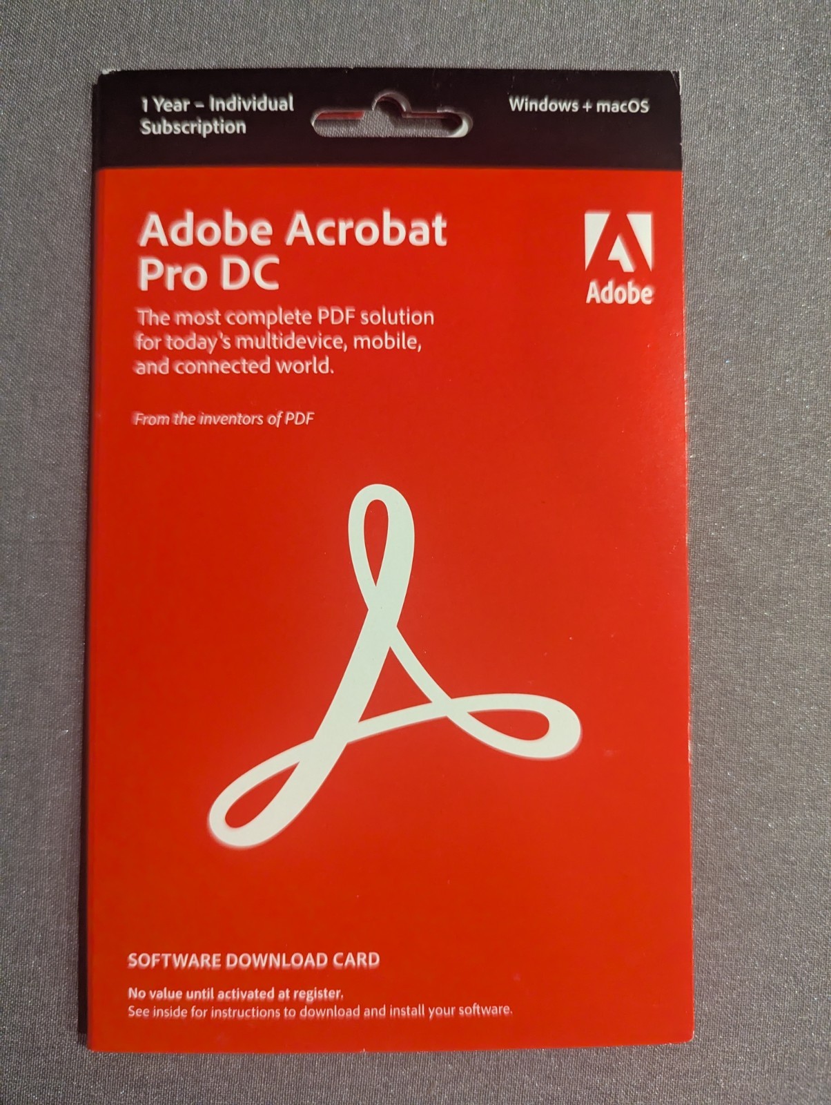 Adobe Acrobat Pro DC Software Card 1 Year Subscription for Windows + Mac OS