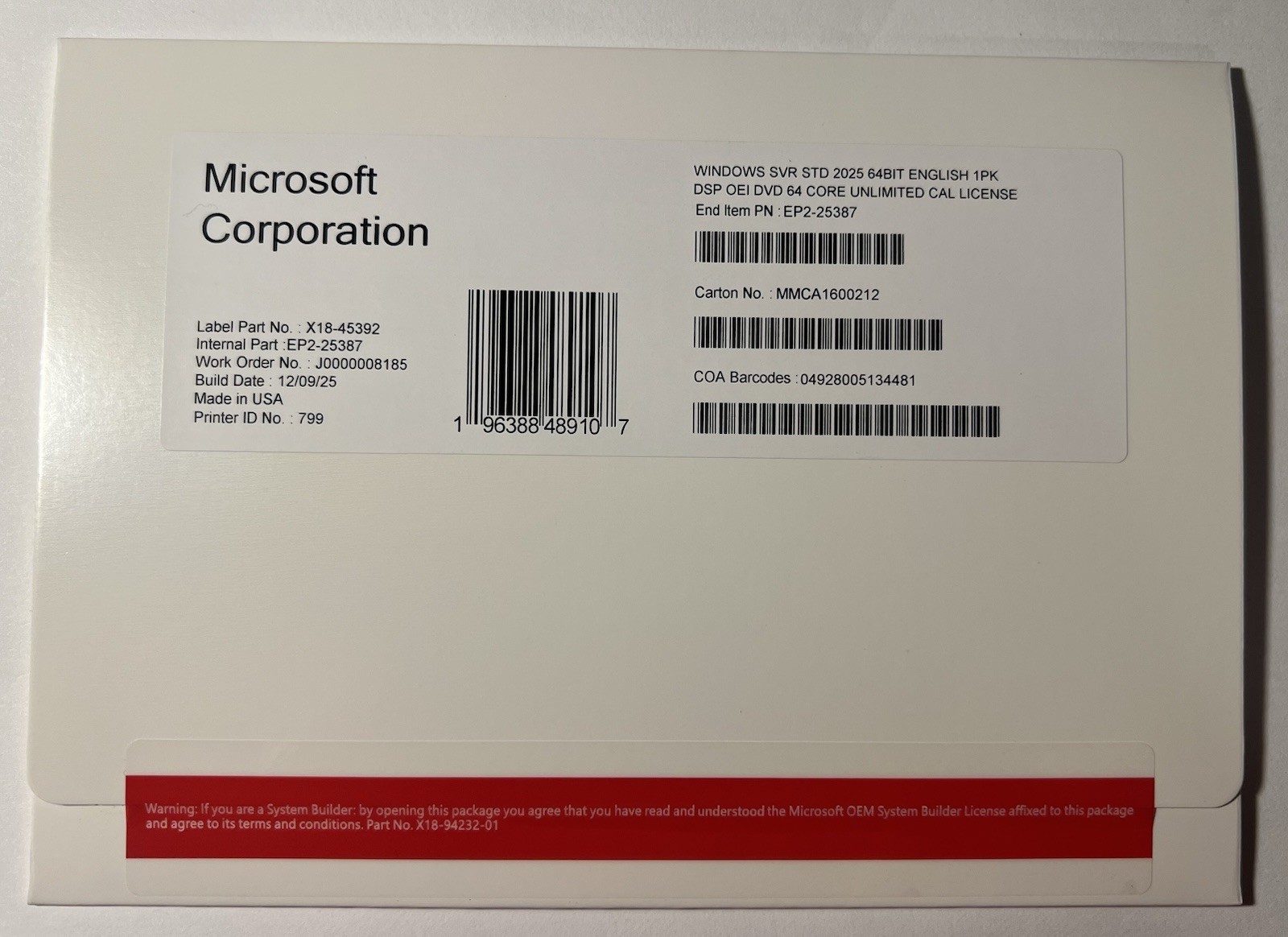 Microsoft Windows Server 2025 Standard – 64 Core Unlimited CAL License (NEW)