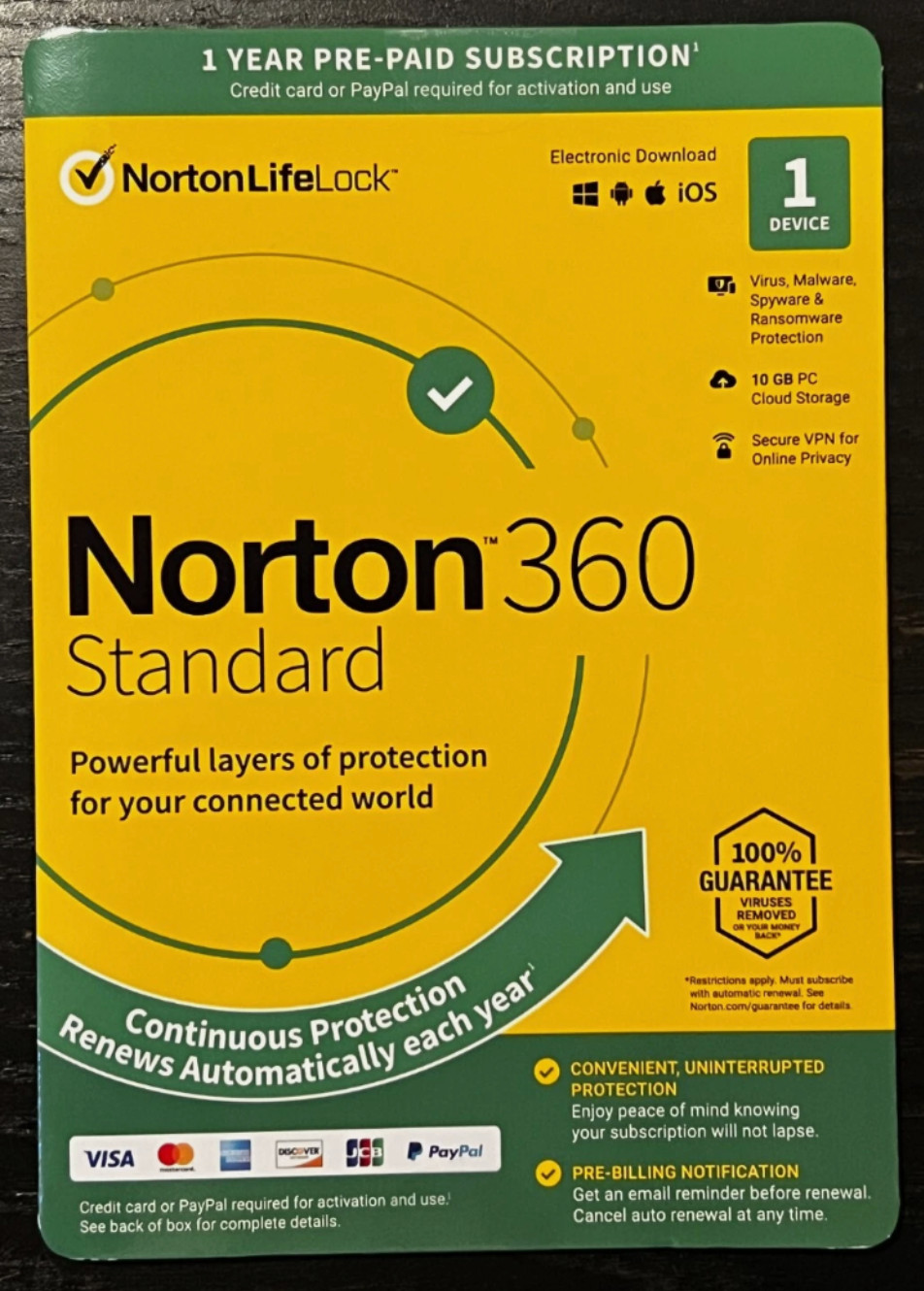 Norton 360 Standard 2025, 1 Device (PC Mac Android iOS) 1 Year (Sealed Key Card)