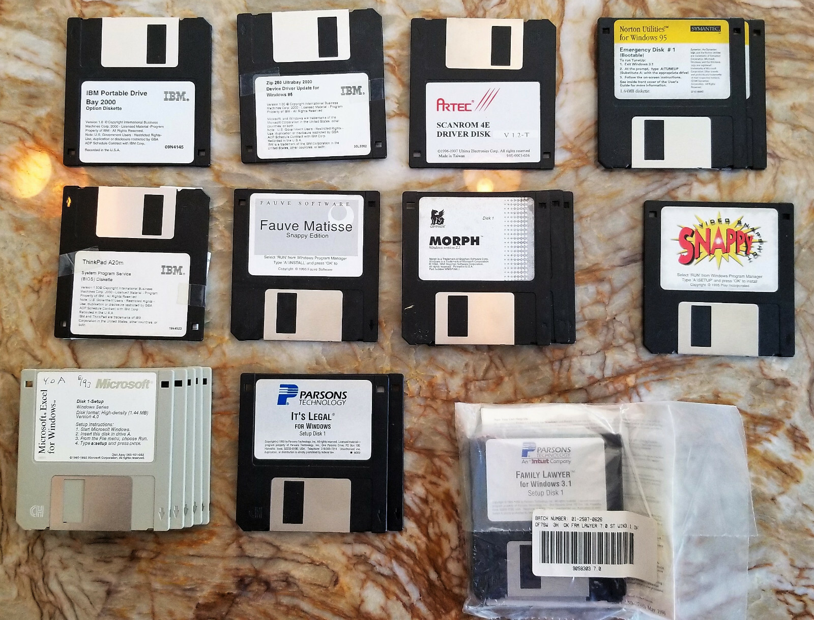 VARIOUS Vintage Windows PC Software 3.5″ floppy discs Excel Snappy Morph Drivers