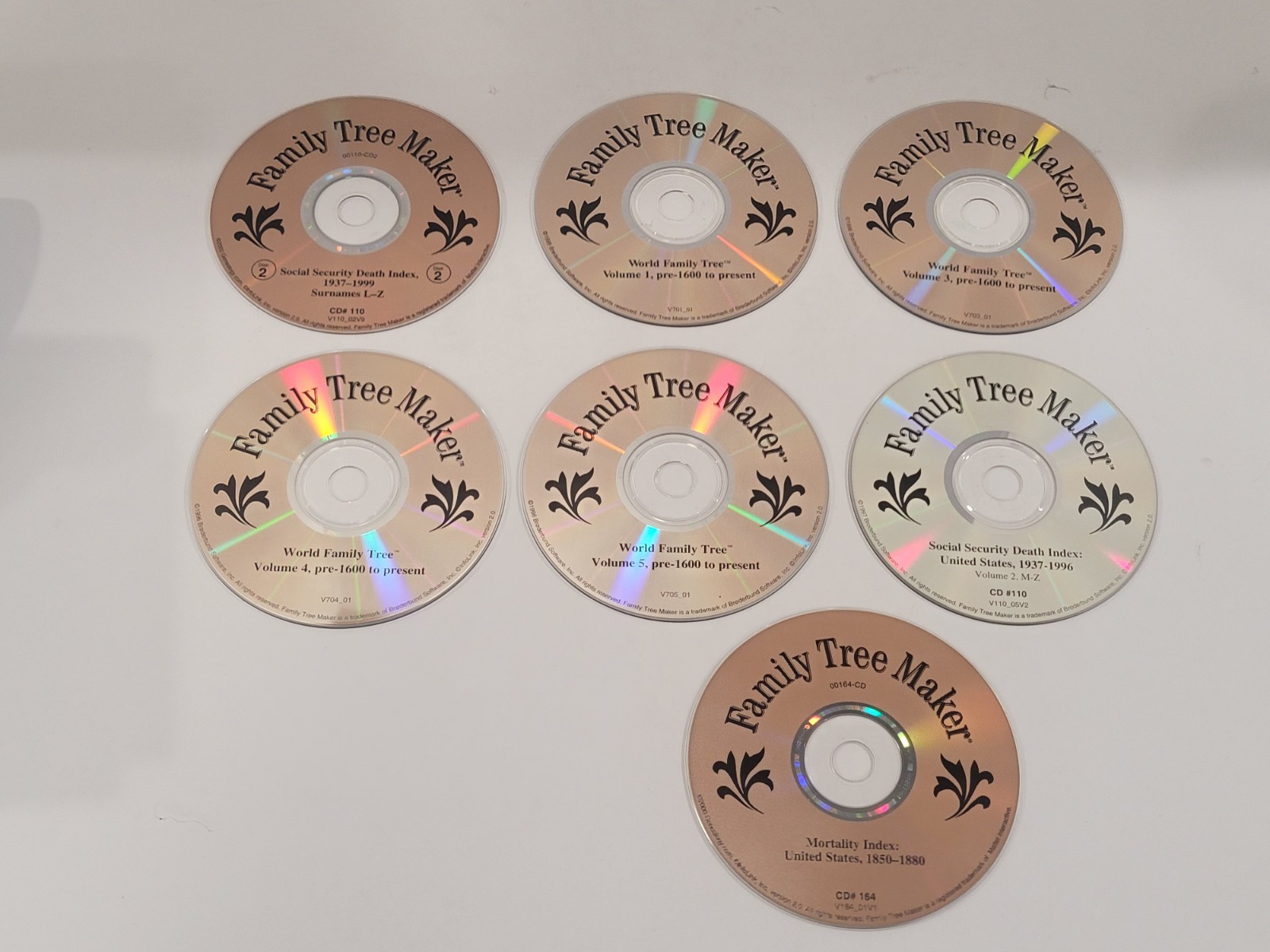 7 Loose Family Tree Maker Disc Lot – Various Years & Titles
